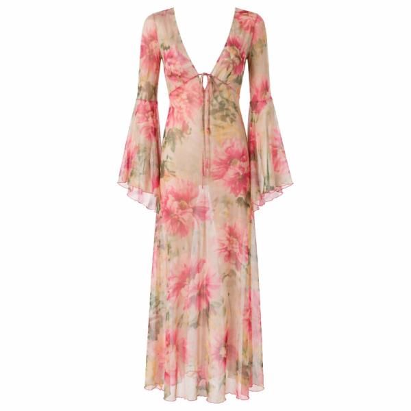 ASOS DESIGN angel sleeve sheer beach maxi dress in floral print