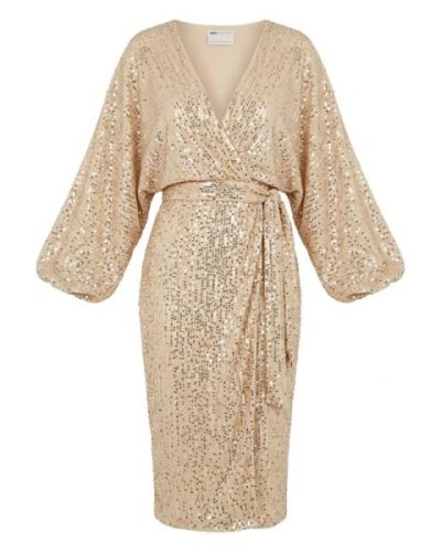 ASOS DESIGN midi dress with batwing sleeve and wrap waist in scatter sequin