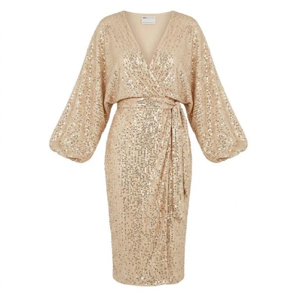 ASOS DESIGN midi dress with batwing sleeve and wrap waist in scatter sequin