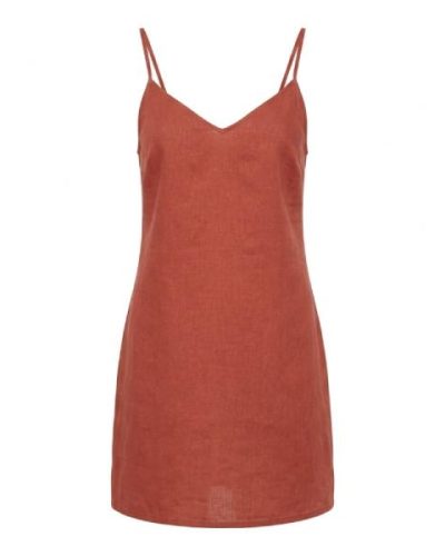 ASOS DESIGN linen v neck mini slip dress in rust