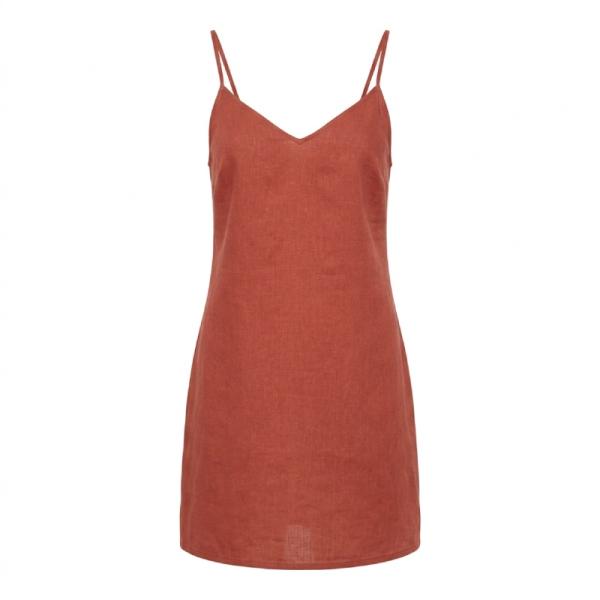 ASOS DESIGN linen v neck mini slip dress in rust