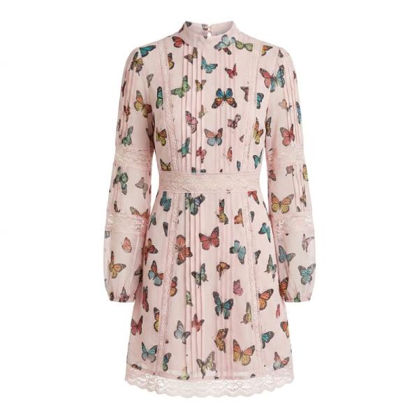 ASOS DESIGN lace insert pintuck chiffon mini dress in butterfly print