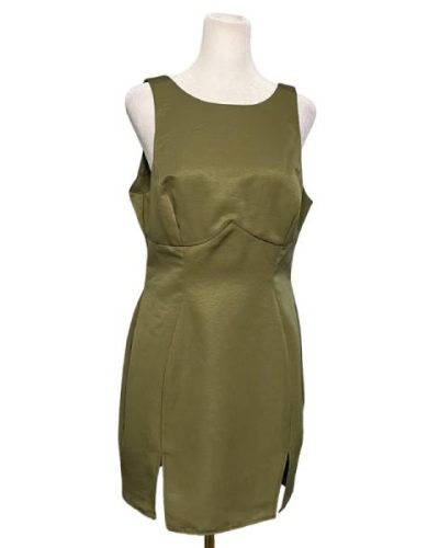 ASOS DESIGN racer neck structured mini dress with seam detail in khaki