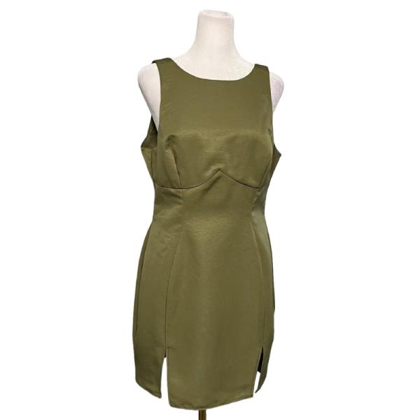 ASOS DESIGN racer neck structured mini dress with seam detail in khaki