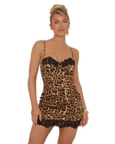 ASYOU drape hem mini dress in floral print and leopard trim