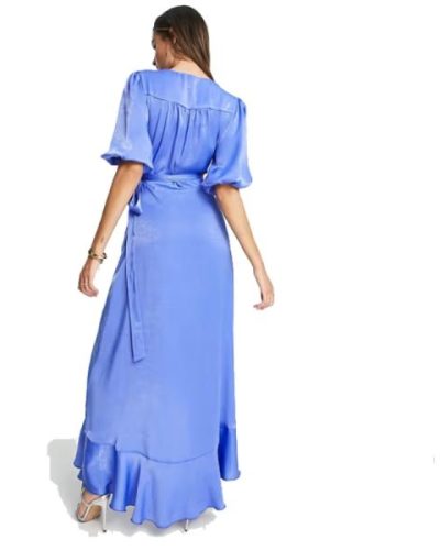 Flounce London satin puff sleeve maxi wrap dress