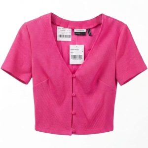 Asos Design cord cropped shirt in pink
