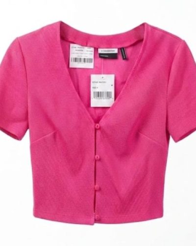 Asos Design cord cropped shirt in pink