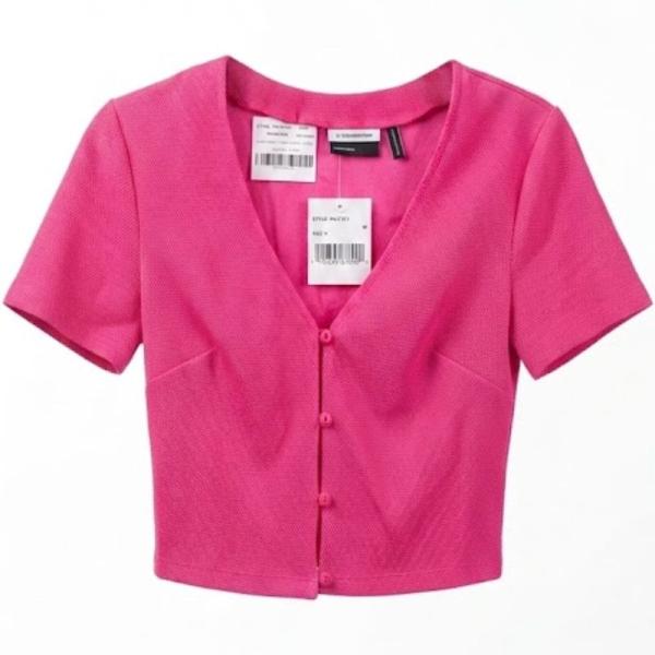 Asos Design cord cropped shirt in pink