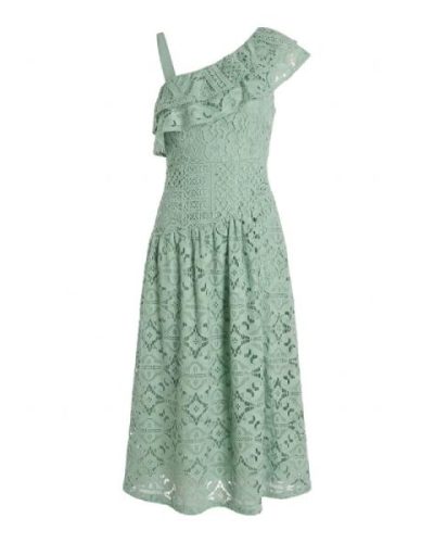 Asos Design Premium one shoulder midi dress in patched lace in sage