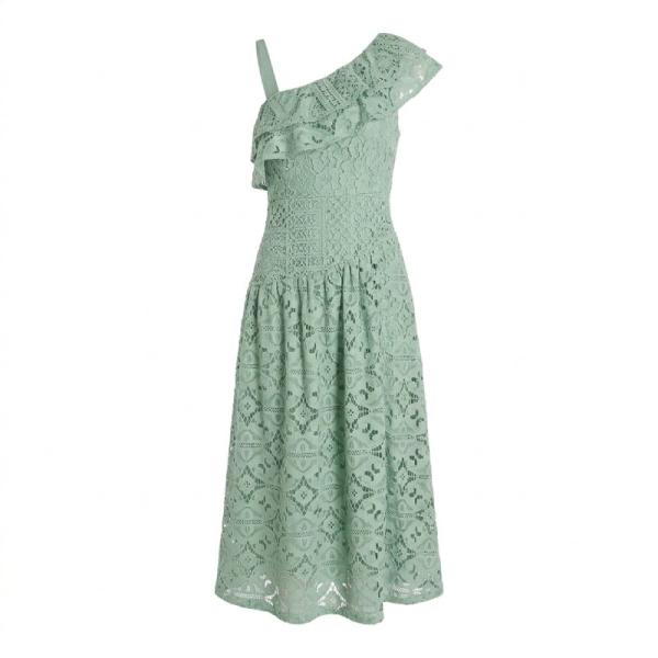 Asos Design Premium one shoulder midi dress in patched lace in sage