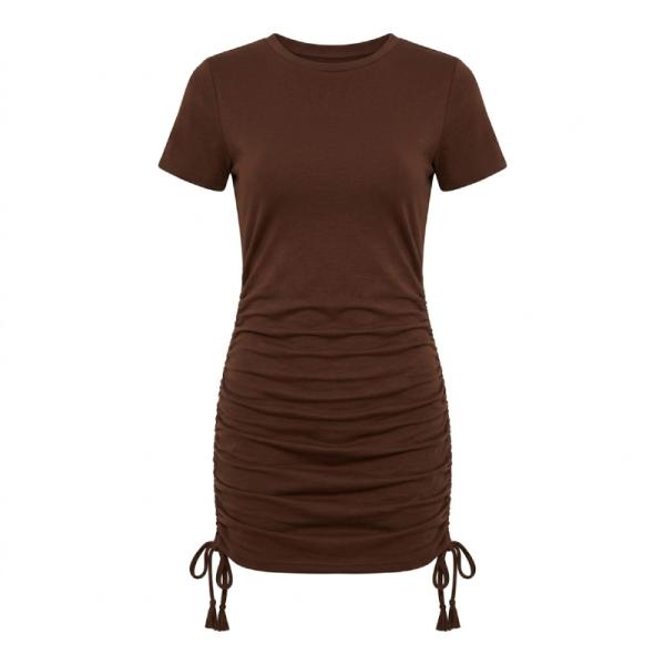 THREADBARE Ruched tie side mini Dress in chocolate brown