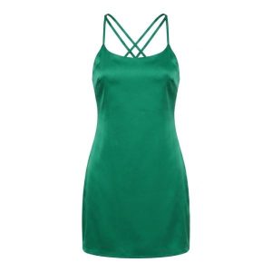 Lola May Satin double Strap back Mini Dress in green