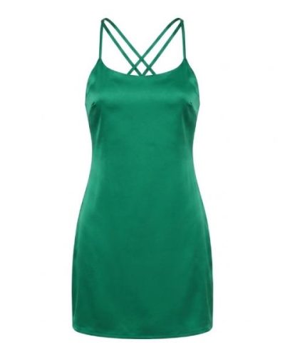 Lola May Satin double Strap back Mini Dress in green