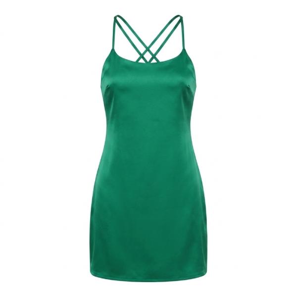 Lola May Satin double Strap back Mini Dress in green