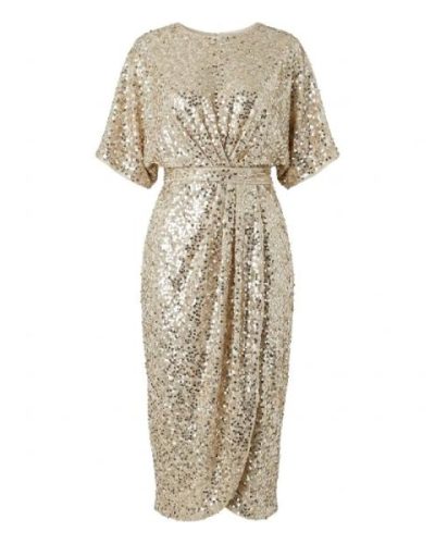 ASOS DESIGN midi dress with batwing sleeve and wrap waist in scatter sequin