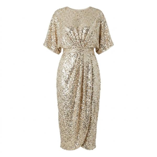 ASOS DESIGN midi dress with batwing sleeve and wrap waist in scatter sequin