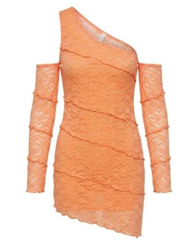 COLLUSION exposed seams lace one shoulder mini dress in orange