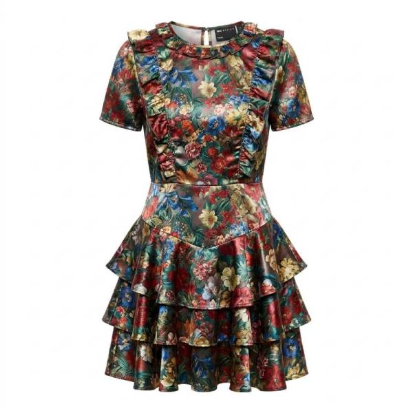 ASOS DESIGN Petite ruffle detail mini dress with godet layered skirt in satin floral in TBC