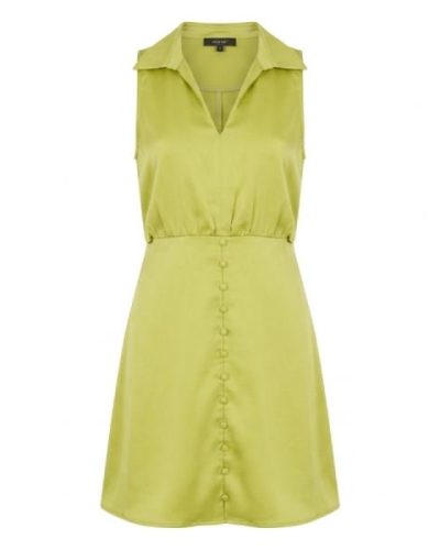 Lola May button detail collared mini dress in chartreuse