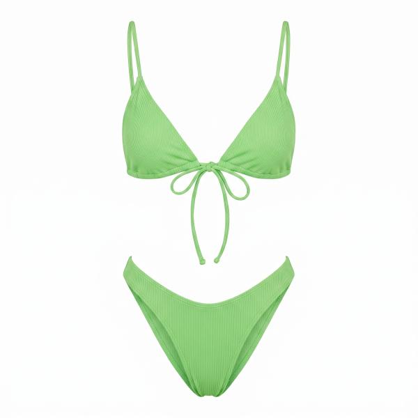 COLLUSION recycled tie side bikini brief with beads in green co-ord