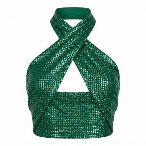 ASYOU crossfront buckle strap halter top in print - UK 10, GREEN