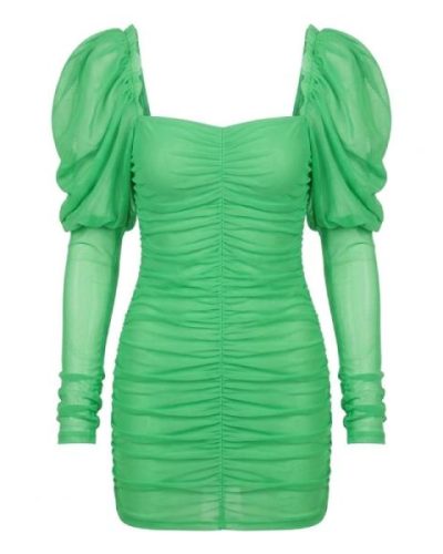 In The Style x Liberty exclusive puff sleeve ruched detail mini dress in green
