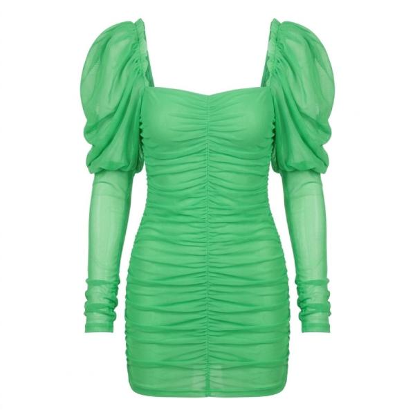 In The Style x Liberty exclusive puff sleeve ruched detail mini dress in green