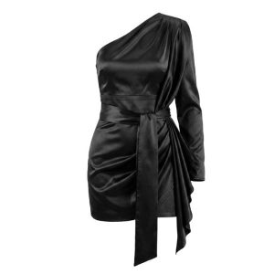 Missyempire one sleeve drapped mini dress in black