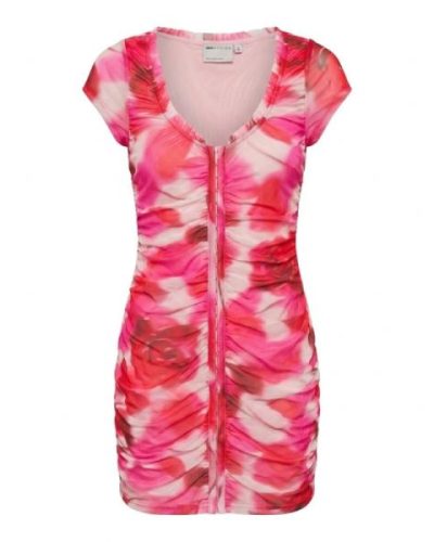 ASOS DESIGN short sleeve mesh mini dress with hook and eye detail in pink blurred floral