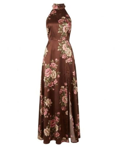 ASOS DESIGN maxi satin backless dress in brown and pink colour