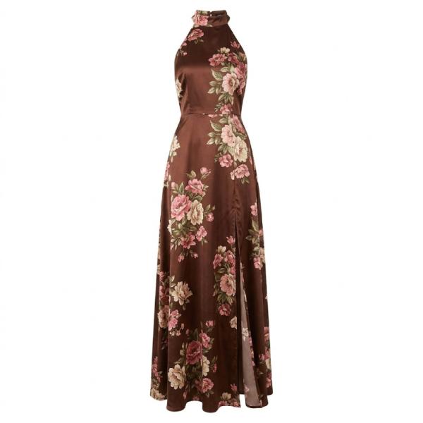 ASOS DESIGN maxi satin backless dress in brown and pink colour