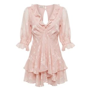ASOS DESIGN Petite ruffle detail mini dress with godet layered skirt in satin floral in TBC