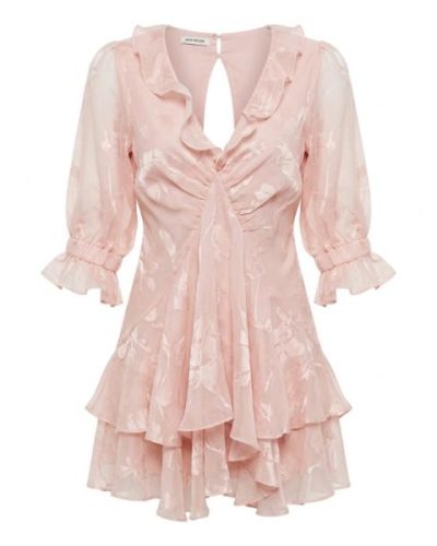 ASOS DESIGN Petite ruffle detail mini dress with godet layered skirt in satin floral in TBC
