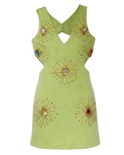 Starry Eyed premium embellished backless mini dress in lime