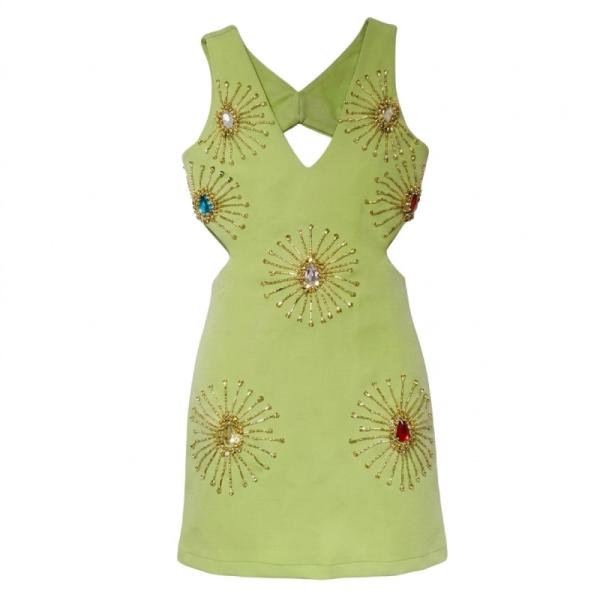 Starry Eyed premium embellished backless mini dress in lime