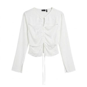 ASOS DESIGN long sleeve top with ruched keyhole detail in white