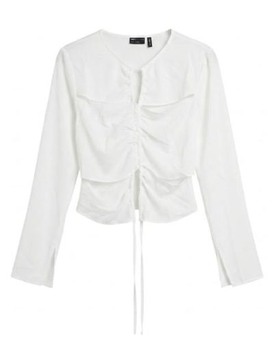 ASOS DESIGN long sleeve top with ruched keyhole detail in white