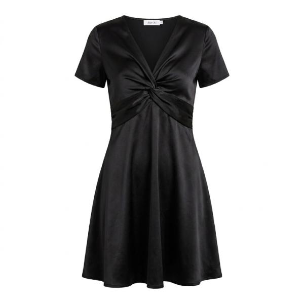 ASYOU satin twist front skater dress in black