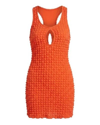 ASYOU keyhole cut out popcorn mini dress in Orange