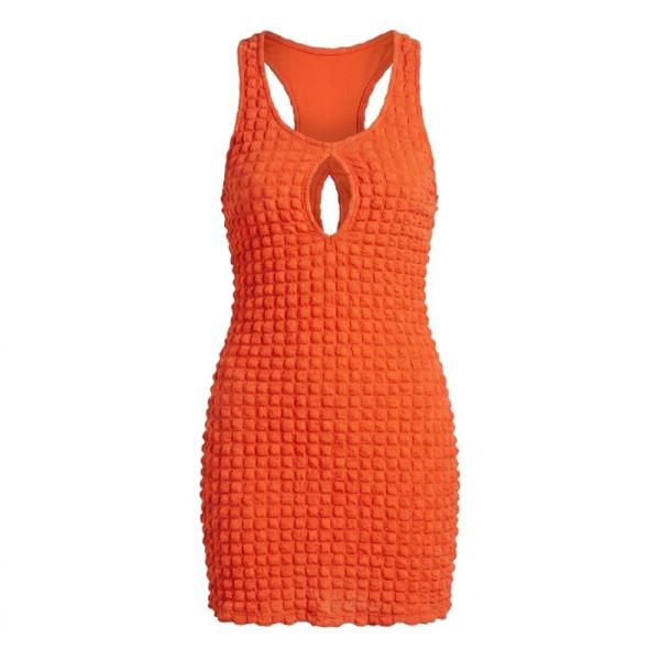 ASYOU keyhole cut out popcorn mini dress in Orange