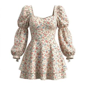 In The Style dani dyer cream floral puff sleeve mini dress