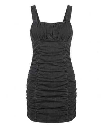 ASOS DESIGN Soft denim ruched mini dress in washed black