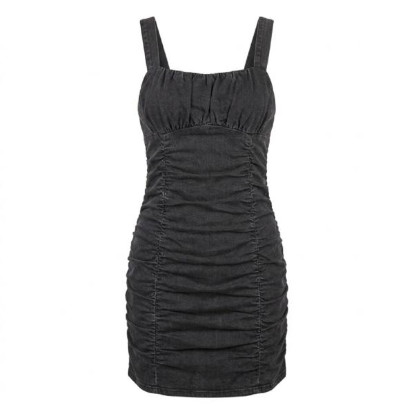 ASOS DESIGN Soft denim ruched mini dress in washed black