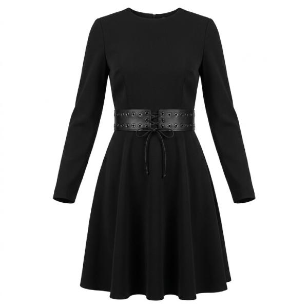 Parisian long sleeve dress with eyelet lace up belt