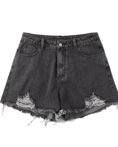 ASOS DESIGN denim mid rise relaxed shorts in washed black with rips