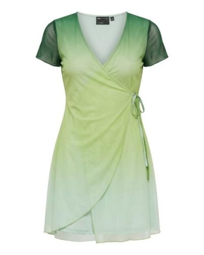 ASOS DESIGN short sleeve mini mesh wrap dress in green ombre