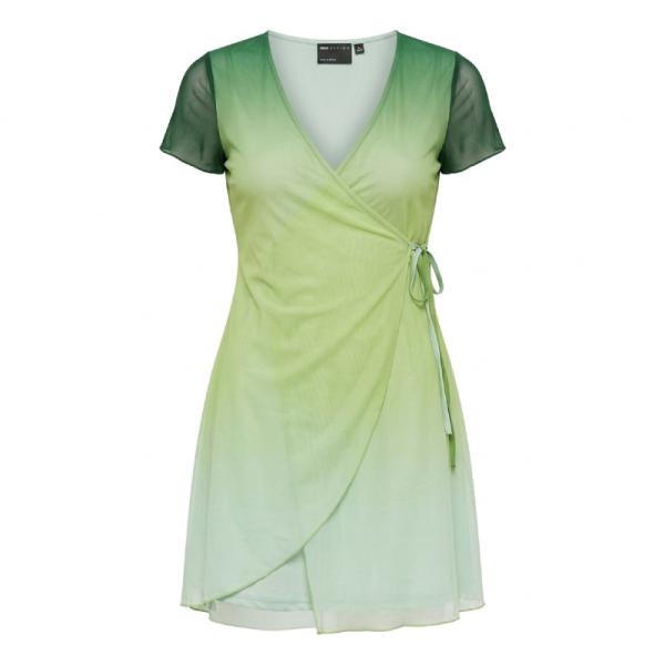 ASOS DESIGN short sleeve mini mesh wrap dress in green ombre