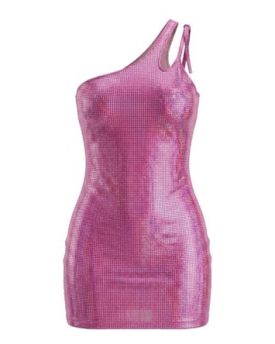 ASYOU strap detail holographic chainmail mini in pink