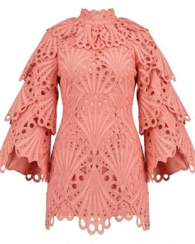 ASOS LUXE cutwork broderie mini dress in coral